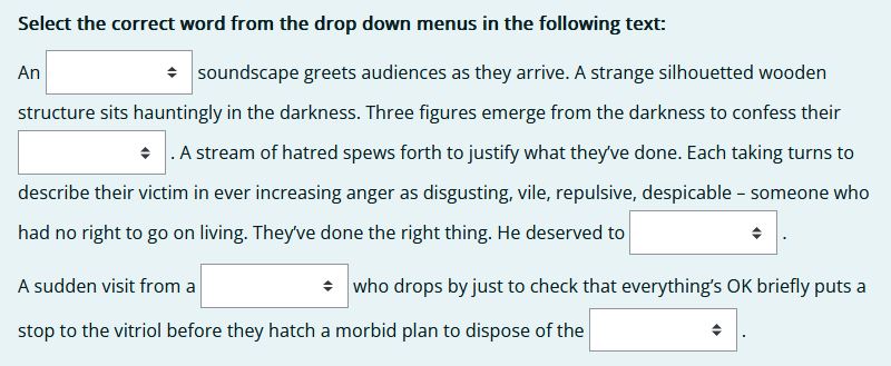 Moodle quiz question - Missing word example